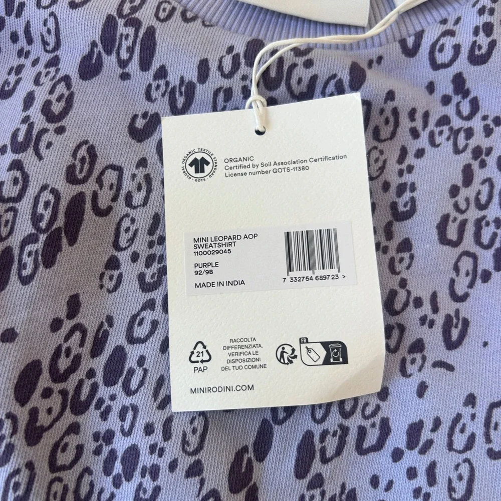 Mini Rodini Purple Leopard Print Sweatshirt and Shorts Set 92/98 1.5-3Y NWT